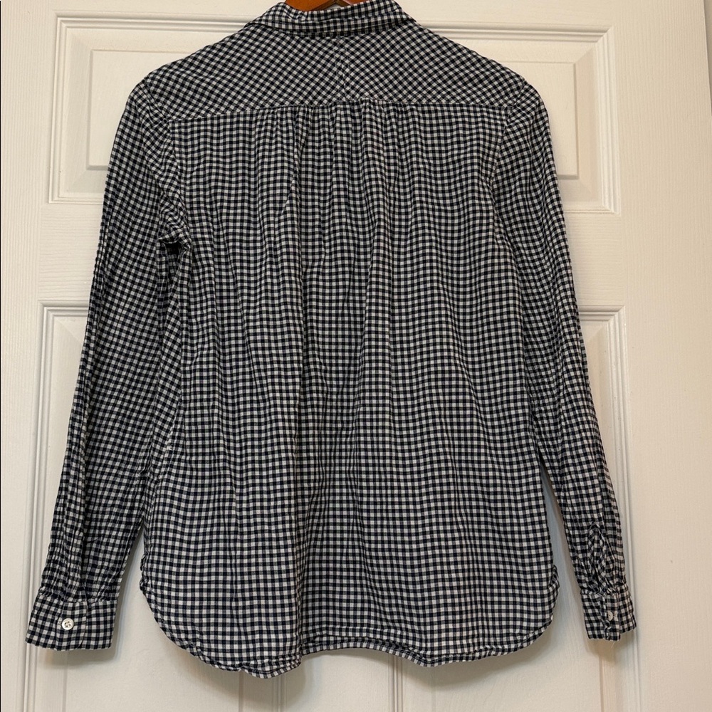 J.Crew Blue White Gingham Popover Button Shirt - Picture 4 of 8